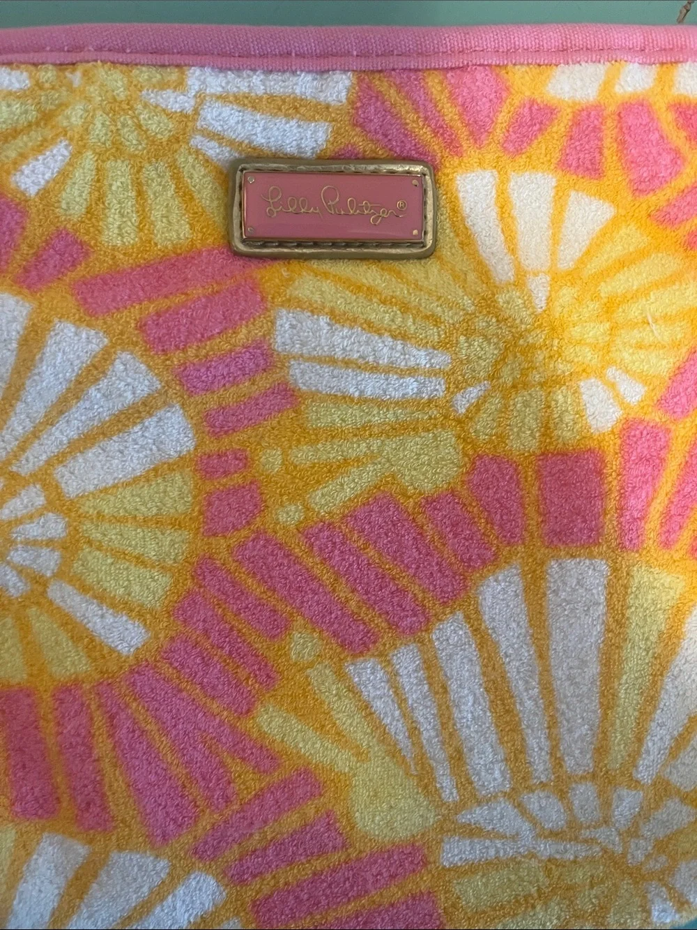 Lilly Pulitzer Pink & Orange Floral Velvet Cosmetic Pouch